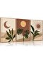 Signtouch Mid Century Sun Moon Botanical Wall Art 3-Piece Wooden Frame 30x40 cm