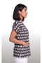 Women's V-Neck Bat Sleeve Cat Patterned Black Terycotton Fabric Doctor Nurse Scrubs Uniform Single Top - 3
