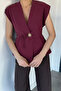 Women's Waist-Tied Gold Buttoned Vest - 3