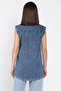 Women's Double Pocket Jean Denim Vest - 3