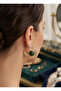 Brass Gold Color Ring Model Green Bead Detail Earrings - 2