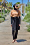 Sport Lycra Logo Detail Full Covered Hijab Swimsuit R140 Camel - 7