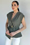 Women's Waist-Tied Gold Buttoned Vest - 2