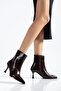 Bitter Brown Patent Leather Thin Heeled Pointed Toe Women's Boots - 6