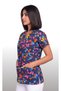 Women's V-Neck Bat Sleeve Butterfly Patterned Navy Blue Terycotton Doctor Nurse Scrubs Uniform Single Top - 4