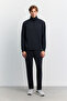 Men's Black Stand Collar Zippered Modal Blend Soft Touch Regular Fit Sweatshirt A62Y1271 - 6