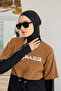 Sport Lycra Logo Detail Full Covered Hijab Swimsuit R140 Camel - 3