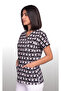 Women's V-Neck Bat Sleeve Cat Patterned Black Terycotton Fabric Doctor Nurse Scrubs Uniform Single Top - 4