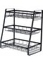 3 Layer Kitchen Rack NW-33225, Multi-Functional Metal Storage Organizer with Hanging Hooks, Black Freestanding Shelf for Kitchen, Spice, Utensils, Bottles, Plates and Everyday Household Storage - 4