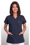 Women's V-Neck Bat Sleeve Smile Emoji Navy Blue Terycotton Fabric Doctor Nurse Scrubs Uniform Single Top