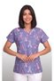 Women's V-Neck Bat Sleeve Ribbon Patterned Lilac Terycotton Fabric Doctor Nurse Scrubs Uniform Single Top - 2