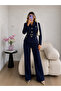 Belted Gold Buttoned Jacket Trousers Double Blazer Suit - 5