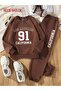 Unisex Women's Men's Los Angeles 91 Printed Oversize 3 Thread Crew Neck Sweatshirt and Jogger Sweatpants - 3