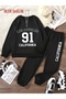 Unisex Women's Men's Los Angeles 91 Printed Oversize 3 Thread Crew Neck Sweatshirt and Jogger Sweatpants