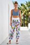 Italian White Tropical Patterned Elastic Waist Shalwar with Pockets Linen Look Woven Trousers 93 63 - 5