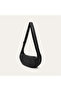 Women's Black Stitched Oval Shoulder Bag - 2