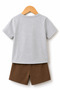 Excavator Printed Gray T-Shirt - Brown Shorts Set - Children's Summer Crew Neck Set - 2