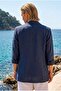 Italian Navy Blue Jacket Collar Long Sleeve Pocket Casual 100% Linen Woven Jacket 72 62 - 7