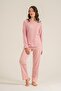 Women's Dusty Rose Crew Neck Pajama Set, Combed Cotton Modal Pajama Set with Pockets, 50% Cotton 50% Modal - 8