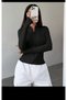 Women's Fit Black Zippered Finger-Looped Sports Cardigan Sweatshirt - 3