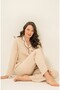 Women's Beige Woven Fabric Shirt Pajama Set, Viscose Fabric