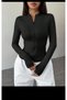 Women's Fit Black Zippered Finger-Looped Sports Cardigan Sweatshirt