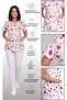 Women's V-Neck Bat Sleeve Ladybug Patterned White Terycotton Fabric Doctor Nurse Scrubs Single Top - 6