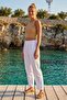 White Pocketed, Embroidered, Elastic and Tie-Waisted, Straight-Leg Casual Muslin Woven Trousers 98 60 - 7