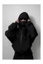 Black Unisex Snow Mask Samurai Hooded Oversize Cardigan - 3