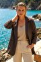 Italian Brown Jacket Collar Long Sleeve Pocket Casual 100% Linen Woven Jacket 72 62 - 7