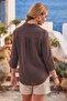 Brown Shirt Collar Buttoned Long Sleeve Washable Casual Muslin Woven Blouse 70 65 - 8