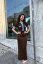 Women's Brown Stylish Jean Detailed Buttoned Long Elegant Dress (S/M) - 2