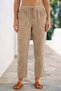 Beige Pocketed, Embroidered, Elastic and Tied Waist, Straight Leg, Casual Muslin Woven Trousers 98 60 - 3