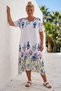 Italian White Pool Collar Short Sleeve Floral Slit Dress with Mesh Detail 100% Linen Woven Dress 123 68 - 5
