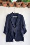 Italian Navy Blue Jacket Collar Long Sleeve Pocket Casual 100% Linen Woven Jacket 72 62 - 2