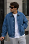 Men's Oversize Patterned Blue Denim Bomber Jeans Jacket - 3