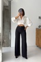 Crep Women's Scuba Crepe High Waist Wide Leg Palazzo Trousers Black - 2