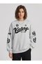 Oversize Sweatshirt Victory Lettering and Emblem Printed Sleeve Detail Crew Neck Streetwear Sweatshirt - 3