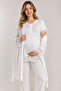 Women's Ecru Maternity Pajama Set, Short Sleeve, Lace, Cotton, 3-Piece Set