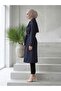 Double-Breasted Collar Bondik Water Repellent Fabric Lined Trendy Model Below the Knee Trench Coat Navy Blue - 2