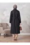 Double-Breasted Collar Bondik Water-Repellent Fabric Lined Trendy Model Below the Knee Trench Coat Black - 7