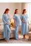 New Season Indigo Muslin Fabric Buttoned Breastfeeding Compatible Design Short Sleeve 100% Cotton Maternity Nightgown Pajama Set - 5