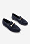 Women's Genuine Leather Chain Loafer Casual Shoes Tanle Navy Blue Suede - 5