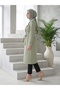 Double-Breasted Collar Bondik Water Repellent Fabric Lined Trendy Model Below the Knee Trench Coat Mint Green - 4