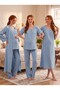 New Season Indigo Muslin Fabric Buttoned Breastfeeding Compatible Design Short Sleeve 100% Cotton Maternity Nightgown Pajama Set - 2
