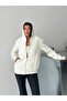 Women's White Hooded Sweatshirt with Pockets and Zipper, 3-Thread Interlocked, Oversize, Loose, Plain, Basic, Full Length Sweatshirt Sgt5005 - 4
