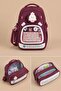 School Bag Set of 3 Burgundy Backpack Lunch Bag Pencil Case Orthopedic Water Repellent Student - 4