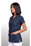 Women's V-Neck Bat Sleeve Lettering Patterned Navy Blue and Plum Terycotton Doctor Nurse Scrubs Single Top - 4