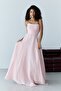 Powder Strapless Collar Draped Chiffon Long Evening Dress - 2