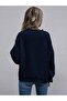 Women's Navy Blue Self-Collar Oversize T-Sleeve Thessaloniki Knitted Sweater - 3